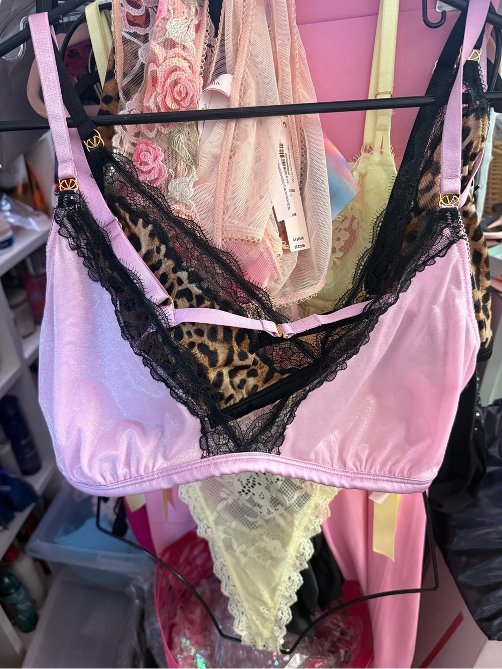 Victoria's Secret Lavender Satin Bralette with Black Lace Trim